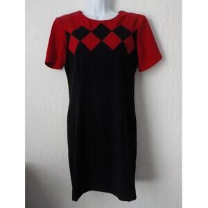 Scarlett Black Red Soft Velour Sheath Dress Women 7/8 Zip Up Retro Goth